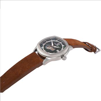 LECHATEAU, MEN'S WATCH, 24-JEWELS AUTOMATIC, WITH HEART BEAT GREEN DIAL, BROWN-SUED LEATHER BAND, (MSRP: $2,388.00)