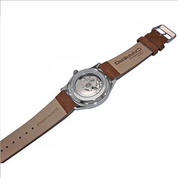 LECHATEAU, MEN'S WATCH, 24-JEWELS AUTOMATIC, WITH HEART BEAT GREEN DIAL, BROWN-SUED LEATHER BAND, (MSRP: $2,388.00)