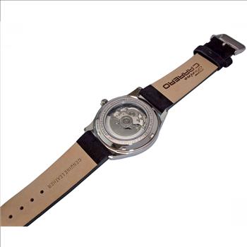 LECHATEAU, MEN'S WATCH, 24-JEWELS AUTOMATIC, WITH HEART BEAT WHITE DIAL, BLACK-SUED LEATHER BAND, (MSRP: $2,388.00)