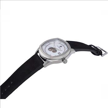 LECHATEAU, MEN'S WATCH, 24-JEWELS AUTOMATIC, WITH HEART BEAT WHITE DIAL, BLACK-SUED LEATHER BAND, (MSRP: $2,388.00)