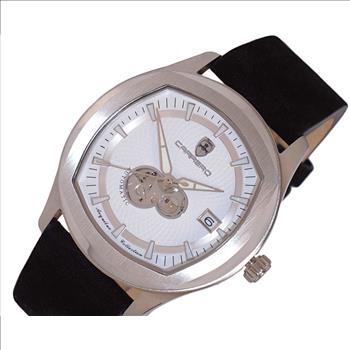 LECHATEAU, MEN'S WATCH, 24-JEWELS AUTOMATIC, WITH HEART BEAT WHITE DIAL, BLACK-SUED LEATHER BAND, (MSRP: $2,388.00)