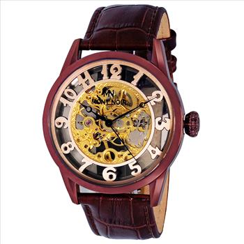 LeChateau - Mont Noir - Skeleton hand winding 17 Jewels movement , Genuine leather band, MN3334-MIPBN, Retail at $600.00