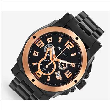 Lechateau  - Polanti G-4 -Swiss Chronograp, Black-IP -Rose Stainless Steel, Black Dial, PLZ-2800RG Retail at (MSRP: $1,995.00)