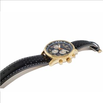 Lechateau- VR32 Movement Chronograph Mov't, Black MOP Dial, Genuine Leather Band, Gold tone, (MSRP: $2,148.00)