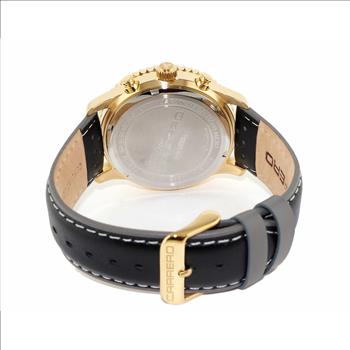 Lechateau- VR32 Movement Chronograph Mov't, Black MOP Dial, Genuine Leather Band, Gold tone, (MSRP: $2,148.00)