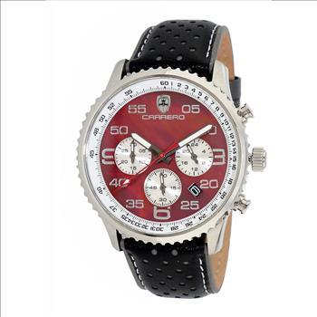 Lechateau - VR32 Movement Chronograph Mov't, Brown-White MOP Dial, Black Genuine Leather Band, (MSRP: $2,148.00)