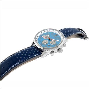 Lechateau - VR32 Movement Chronograph Mov't, Sky Blue MOP Dial, Blue Genuine Leather Band, (MSRP: $2,148.00)