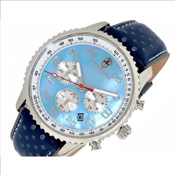 Lechateau - VR32 Movement Chronograph Mov't, Sky Blue MOP Dial, Blue Genuine Leather Band, (MSRP: $2,148.00)