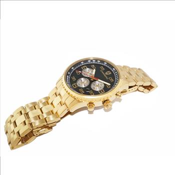 Lechateau - VR32 Mov't Chronograph Mov't, Black MOP Dial, Goldtone Stainless Steel case and band  (MSRP: $2,220.00)