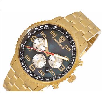 Lechateau - VR32 Mov't Chronograph Mov't, Black MOP Dial, Goldtone Stainless Steel case and band  (MSRP: $2,220.00)