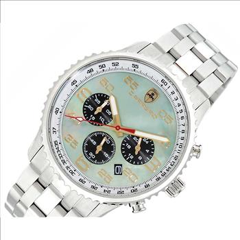 Lechateau - VR32 Mov't Chronograph Mov't, Green-MOP Dial,  Stainless Steel case and band C1S7022-BN_GNGO, (MSRP: $2,220.00)