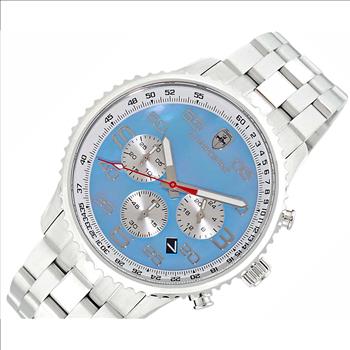 Lechateau - VR32 Mov't Chronograph Mov't, Light-Blue MOP Dial, Stainless Steel case and band,  C1S7022-BU - (MSRP: $2,220.00)