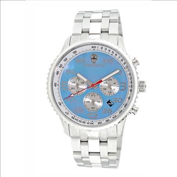 Lechateau - VR32 Mov't Chronograph Mov't, Light-Blue MOP Dial, Stainless Steel case and band,  C1S7022-BU - (MSRP: $2,220.00)