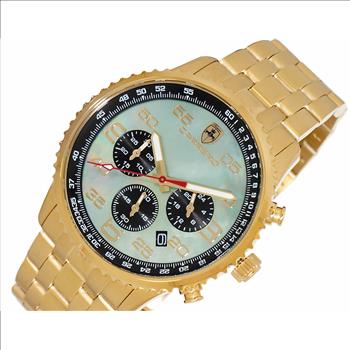 Lechateau - VR32 Mov't Chronograph Mov't,Green MOP Dial, Stainless Steel case and band-Goldtone  (MSRP: $2,220.00)