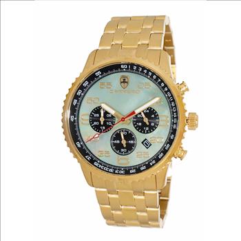 Lechateau - VR32 Mov't Chronograph Mov't,Green MOP Dial, Stainless Steel case and band-Goldtone  (MSRP: $2,220.00)