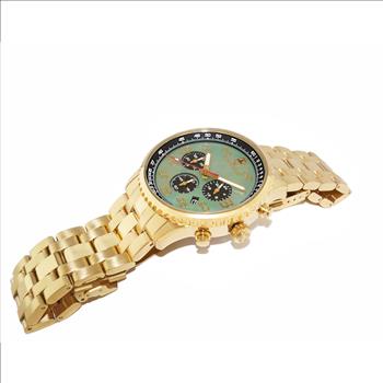 Lechateau - VR32 Mov't Chronograph Mov't,Green MOP Dial, Stainless Steel case and band-Goldtone  (MSRP: $2,220.00)