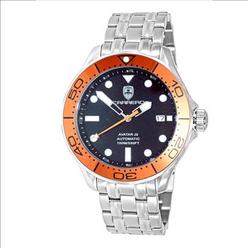 Lechateau Watches - Automatic -24  Jewels NH35, Textured Black Date dial - Orange Bezel , (MSRP: 2,268.00)