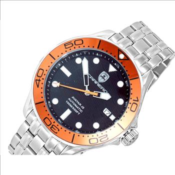 Lechateau Watches - Automatic -24  Jewels NH35, Textured Black Date dial - Orange Bezel , (MSRP: 2,268.00)