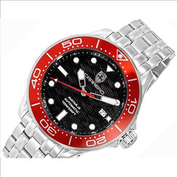Lechateau Watches - Automatic -24  Jewels NH35, Textured Black Date dial, Red bezel, Retail at (MSRP: 2,268.00)