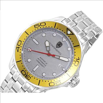 Lechateau Watches- Automatic -24  Jewels NH35, Textured Gray Date dial, Yellow Bezel C1S6161GR_BUYL - Retail at (MSRP: 2,268.00)