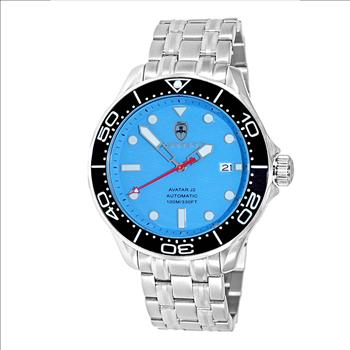 Lechateau Watches - Automatic -24  Jewels NH35, Textured Light-blue Date dial - Black Bezel , (MSRP: 2,268.00)