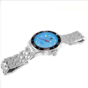 Lechateau Watches - Automatic -24  Jewels NH35, Textured Light-blue Date dial - Black Bezel , (MSRP: 2,268.00)