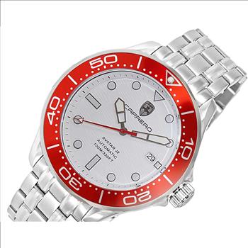 Lechateau Watches- Automatic -24  Jewels NH35, Textured White Date dial, Red Bezel C1S6161WT_RD - Retail at (MSRP: 2,268.00)