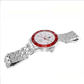 Lechateau Watches- Automatic -24  Jewels NH35, Textured White Date dial, Red Bezel C1S6161WT_RD - Retail at (MSRP: 2,268.00)
