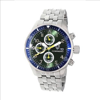 Lechateau Watches - Chronograph Epson VR33 Muscle Mov't, Stainless Steel Case and Band, Green Dial - Blue Bezel (MSRP:$1,475.00)