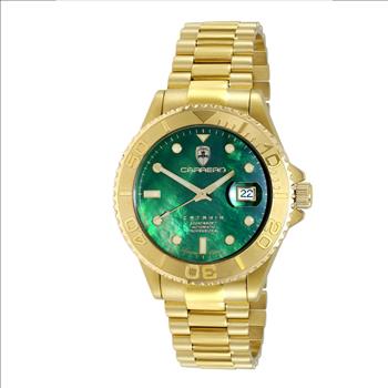 Lechateau Watches Men's Automatic - Magnifying Date, Green MOP Dial with Exhibition Back case (MSRP: $ 2,124.00)