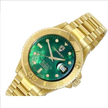 Lechateau Watches Men's Automatic - Magnifying Date, Green MOP Dial with Exhibition Back case (MSRP: $ 2,124.00)