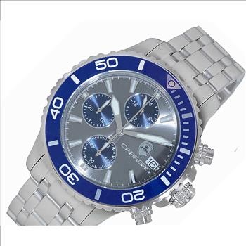 Lechateau Watches, Men's VR33-Chronograph Mov't., Grey/Blue - Date Dial and BEZEL,   C1S3735GR  -  RETAIL AT (MSRP: $1,595.00)