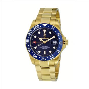 Lechateau Watches Swiss Made Movement, Sunray - Date Dial, Ceramic Bezel, Goldtne , C1G10BU-BUBU - Retail at $1,704.00