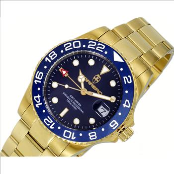 Lechateau Watches Swiss Made Movement, Sunray - Date Dial, Ceramic Bezel, Goldtne , C1G10BU-BUBU - Retail at $1,704.00