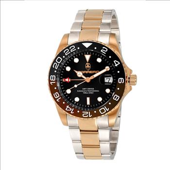 Lechateau Watches SWISS QUARTZ,. Black Date- Dial, Black-Brown bezel. 2-tone Rose band,Retail at (MSRP: $1,908.00)