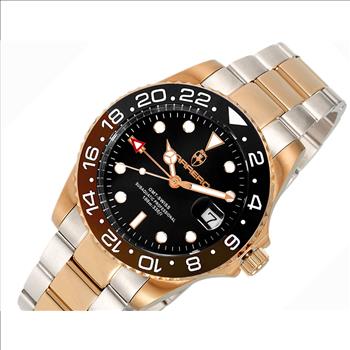 Lechateau Watches SWISS QUARTZ,. Black Date- Dial, Black-Brown bezel. 2-tone Rose band,Retail at (MSRP: $1,908.00)