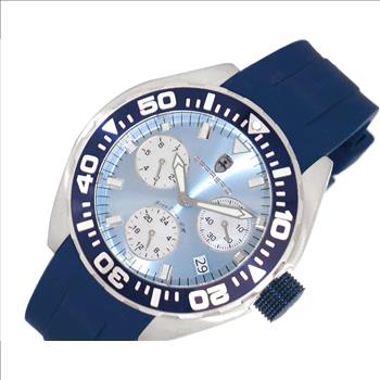 LeChateauMen's Swiss Multi-Functiom Ronda X30 Mov't, Light Blue Dial - Black Bezel, Silicon Band, (MSRP: $2,340.00)