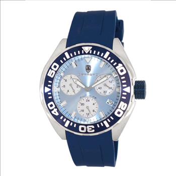 LeChateauMen's Swiss Multi-Functiom Ronda X30 Mov't, Light Blue Dial - Black Bezel, Silicon Band, (MSRP: $2,340.00)