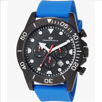 OceanauT Men's, Stainless steel case, Blue Silicone strap, Black dial,  Scratch resistant mineral,(MSRP: $395.00)