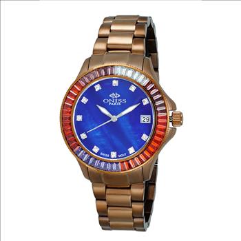 ONIS LADIES SWISS MOVEMENT, MULTI-COLOR STONE, BLUE MOP DIAL,  ON7324-60BNBU - RETAIL AT (MSRP:  $550.00)