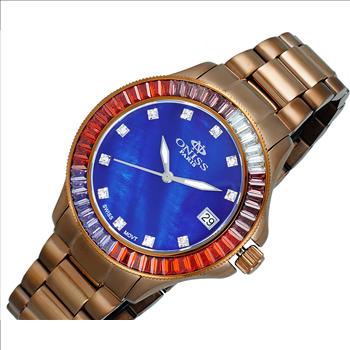 ONIS LADIES SWISS MOVEMENT, MULTI-COLOR STONE, BLUE MOP DIAL,  ON7324-60BNBU - RETAIL AT (MSRP:  $550.00)