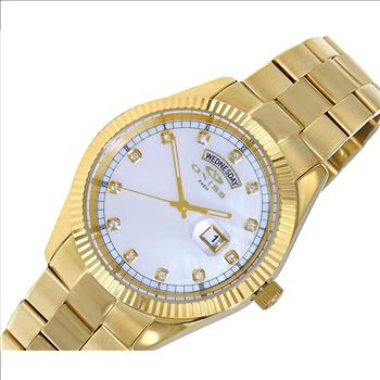 ONISS AUSTRIAN CRYSTAL ACCENT, DAY-DATE WITH WHITE MOPW DIAL , ON3881-MGWT , RETAIL AT (MSRP: $325.00)