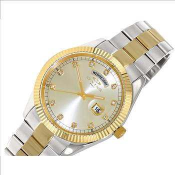 ONISS DAY-DATE WITH SUN RAY BLACK DIAL , ON3881-2TGD , RETAIL AT $345.00