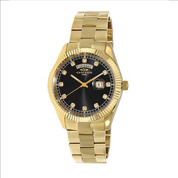 ONISS DAY-DATE WITH SUN RAY BLACK DIAL , ON3881-MGBK , RETAIL AT $325.00