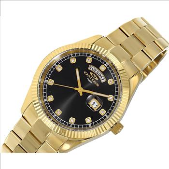 ONISS DAY-DATE WITH SUN RAY BLACK DIAL , ON3881-MGBK , RETAIL AT $325.00