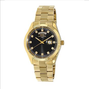 ONISS DAY-DATE WITH SUN RAY BLACK DIAL , ON3881-MGBK , RETAIL AT $345.00
