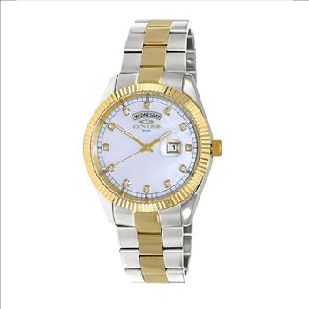 ONISS DAY-DATE WITH SUN RAY WHITE MOP DIAL , ON3881-2TWHT , RETAIL AT $325.00