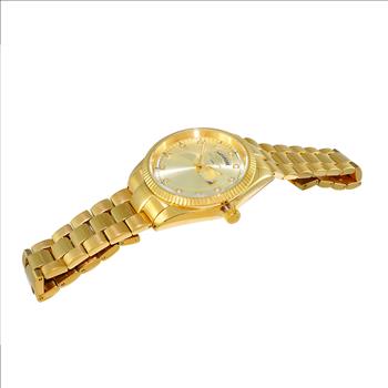 ONISS DAY-DATE WITH SUN RAY YELLOW DIAL , ON3881-MGG , RETAIL AT $325.00