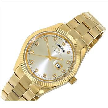 ONISS DAY-DATE WITH SUN RAY YELLOW DIAL , ON3881-MGG , RETAIL AT $345.00