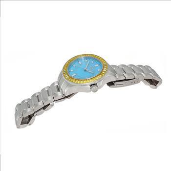 ONISS LADIES SWISS MOVEMEN, YELLOW AUSTRIAN CRYSTAL ACCENT, LIGHT BLUE MOP DIAL,  ON7324-10BU_YL - RETAIL AT (MSRP:  $550.00)